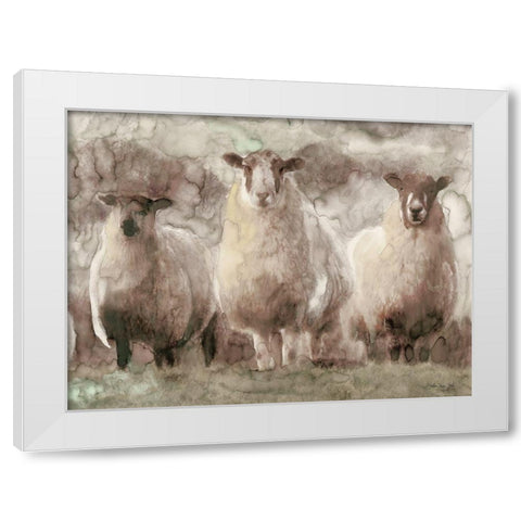 Three Sheep White Modern Wood Framed Art Print by Stellar Design Studio