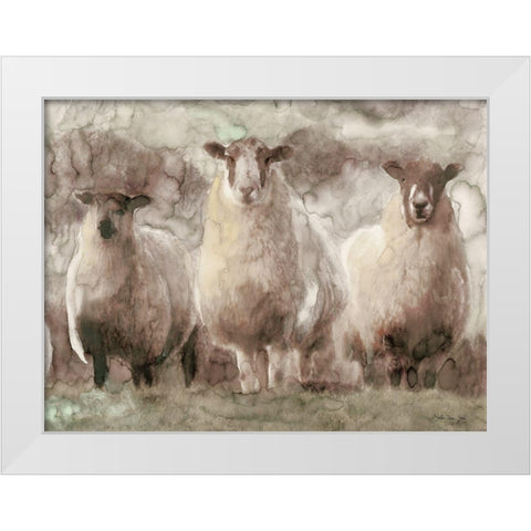 Three Sheep White Modern Wood Framed Art Print by Stellar Design Studio