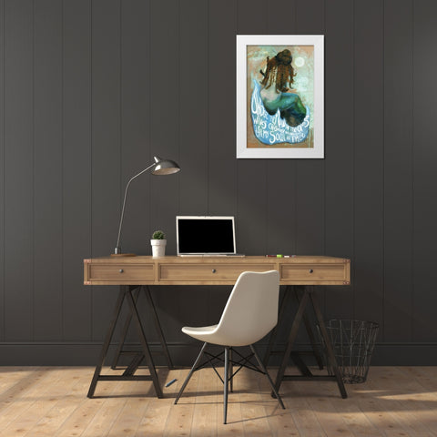 Under the Moon Mermaid White Modern Wood Framed Art Print by Stellar Design Studio