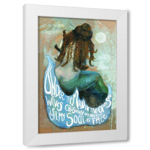 Under the Moon Mermaid White Modern Wood Framed Art Print by Stellar Design Studio