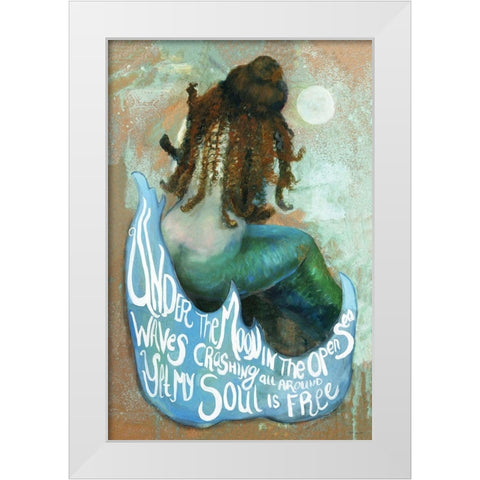 Under the Moon Mermaid White Modern Wood Framed Art Print by Stellar Design Studio