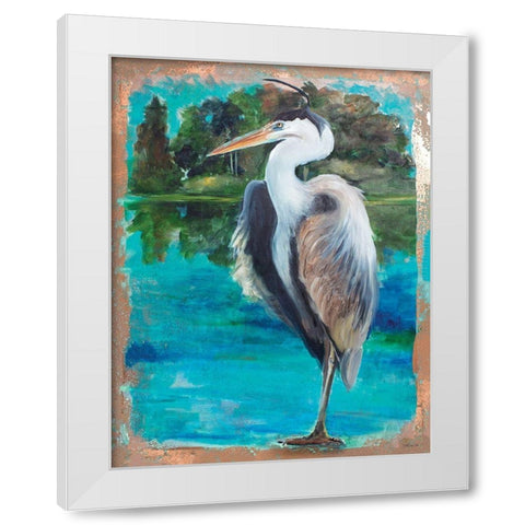 Marsh Heron White Modern Wood Framed Art Print by Stellar Design Studio