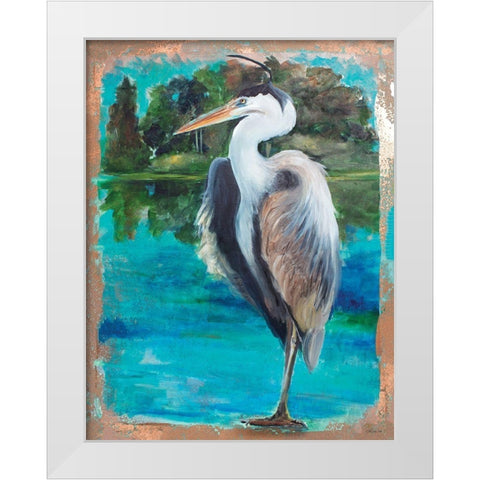 Marsh Heron White Modern Wood Framed Art Print by Stellar Design Studio