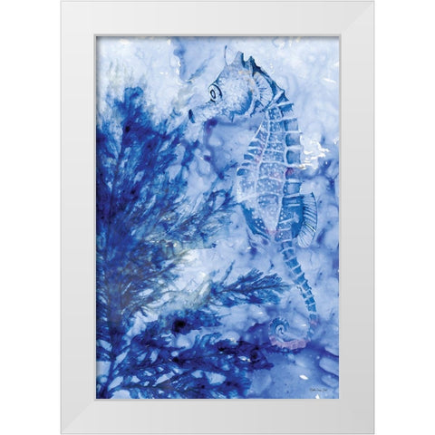 Ocean Blue Seahorse White Modern Wood Framed Art Print by Stellar Design Studio