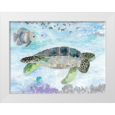 Swimming Sea Turtle White Modern Wood Framed Art Print by Stellar Design Studio