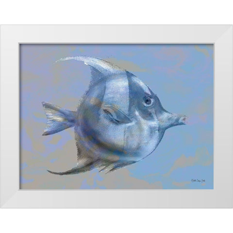 Blue Fish 1 White Modern Wood Framed Art Print by Stellar Design Studio