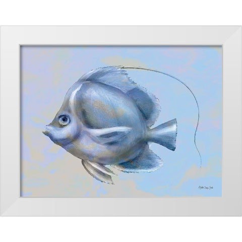 Blue Fish 2 White Modern Wood Framed Art Print by Stellar Design Studio