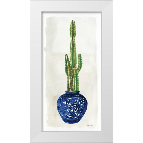 Cacti in Blue Pot 1   White Modern Wood Framed Art Print by Stellar Design Studio