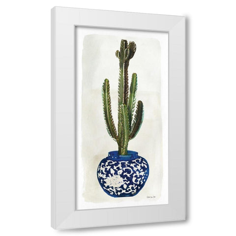 Cacti in Blue Pot 2    White Modern Wood Framed Art Print by Stellar Design Studio