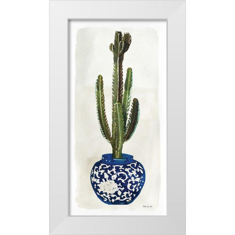 Cacti in Blue Pot 2    White Modern Wood Framed Art Print by Stellar Design Studio