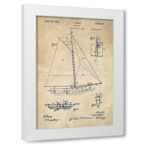 Sailboat Plan I White Modern Wood Framed Art Print by Stellar Design Studio