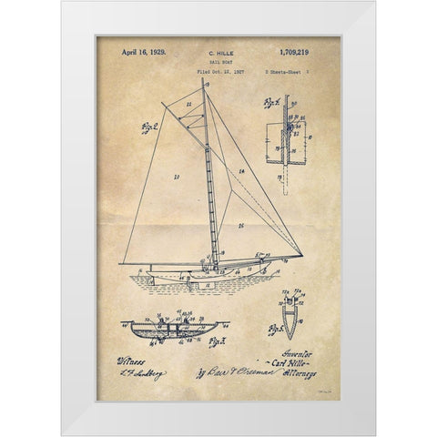 Sailboat Plan I White Modern Wood Framed Art Print by Stellar Design Studio