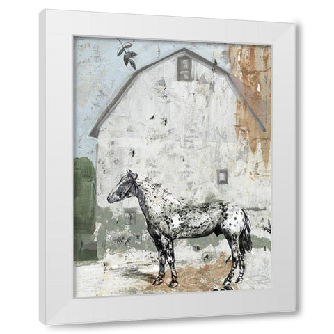 Barn with Horse White Modern Wood Framed Art Print by Stellar Design Studio