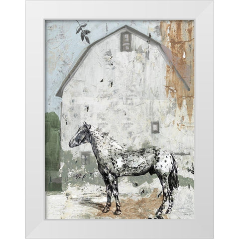 Barn with Horse White Modern Wood Framed Art Print by Stellar Design Studio