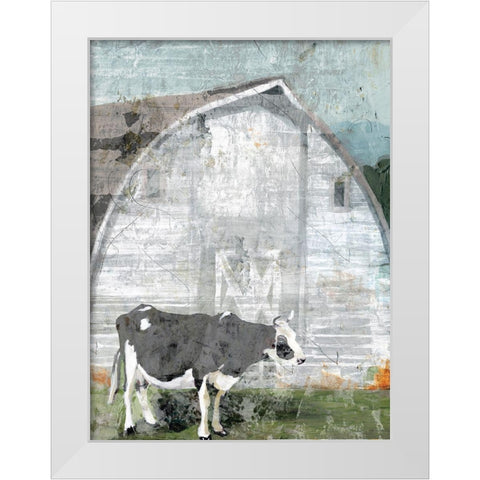 Barn with Cow White Modern Wood Framed Art Print by Stellar Design Studio