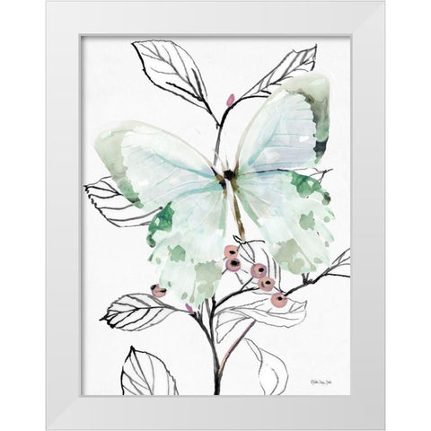 Butterfly Branch White Modern Wood Framed Art Print by Stellar Design Studio
