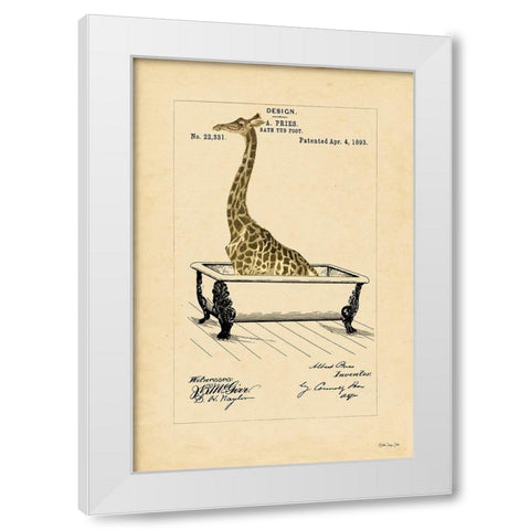 Giraffe in Tub White Modern Wood Framed Art Print by Stellar Design Studio