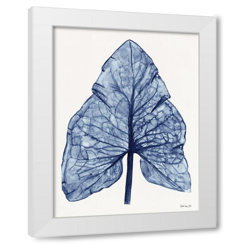 Indigo Leaf White Modern Wood Framed Art Print by Stellar Design Studio
