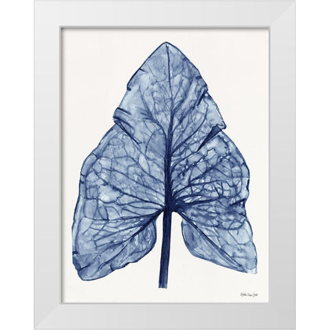 Indigo Leaf White Modern Wood Framed Art Print by Stellar Design Studio