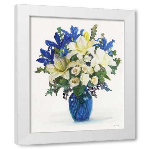 White And Navy Floral Arrangement II White Modern Wood Framed Art Print by Stellar Design Studio