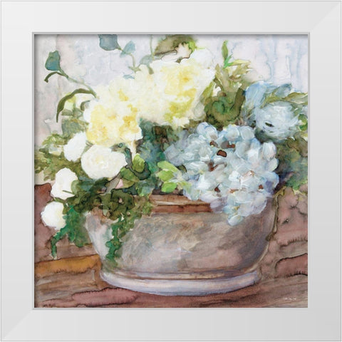 Country Basket of Blooms II White Modern Wood Framed Art Print by Stellar Design Studio