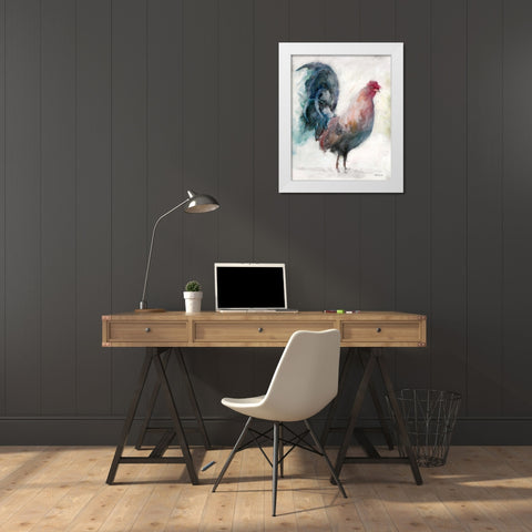 Transitional Rooster I White Modern Wood Framed Art Print by Stellar Design Studio