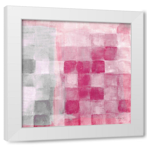 Fuchsia and Gray Grid White Modern Wood Framed Art Print by Stellar Designs Studio