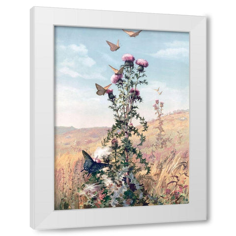 Meadow Butterflies White Modern Wood Framed Art Print by Stellar Design Studio