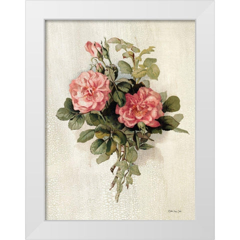 Pink Roses White Modern Wood Framed Art Print by Stellar Design Studio