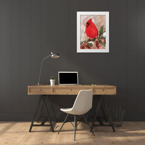 Winter Cardinal White Modern Wood Framed Art Print by Stellar Design Studio