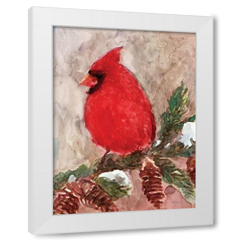 Winter Cardinal White Modern Wood Framed Art Print by Stellar Design Studio