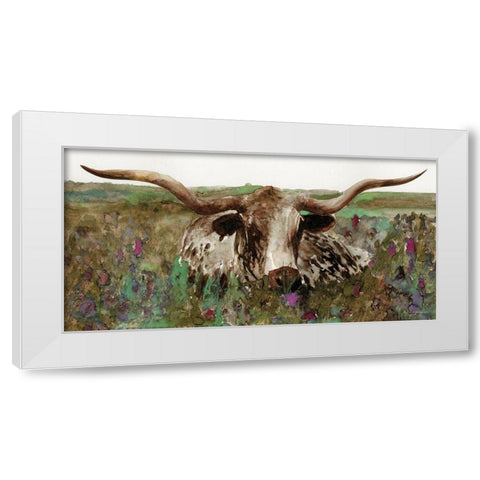 Texas Longhorn in Field White Modern Wood Framed Art Print by Stellar Design Studio