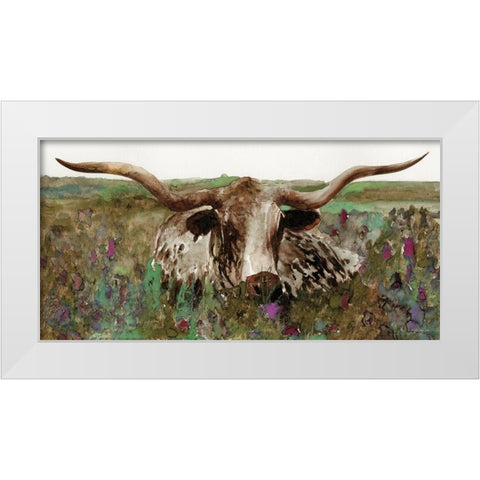 Texas Longhorn in Field White Modern Wood Framed Art Print by Stellar Design Studio