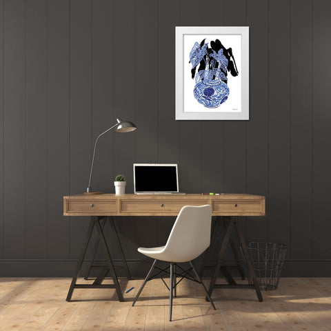 Tropical Plant in Blue White Modern Wood Framed Art Print by Stellar Design Studio