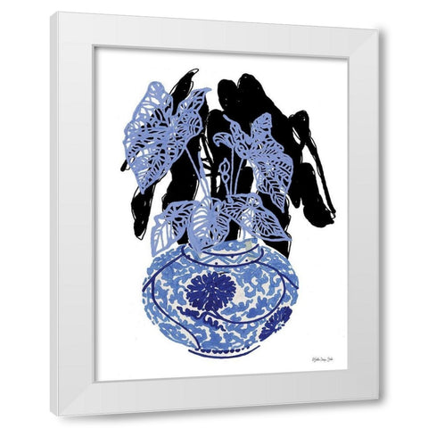 Tropical Plant in Blue White Modern Wood Framed Art Print by Stellar Design Studio