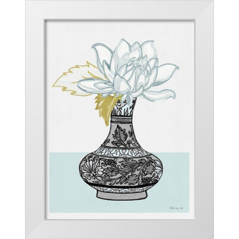 Flower Vase with Pattern I White Modern Wood Framed Art Print by Stellar Design Studio