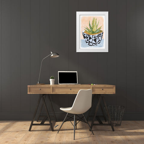 Geo Vase with Succulent White Modern Wood Framed Art Print by Stellar Design Studio