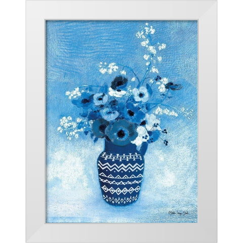 Moody Blue Floral White Modern Wood Framed Art Print by Stellar Design Studio