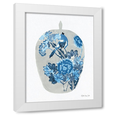 Blue Bird Vase White Modern Wood Framed Art Print by Stellar Design Studio