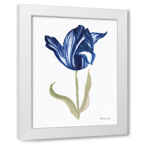 Blue Flower Stem I White Modern Wood Framed Art Print by Stellar Design Studio