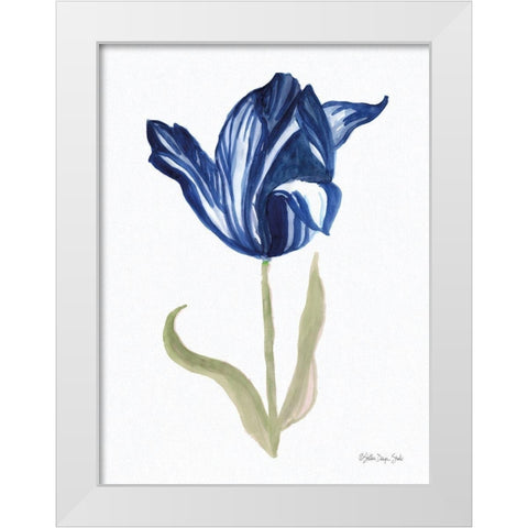 Blue Flower Stem I White Modern Wood Framed Art Print by Stellar Design Studio