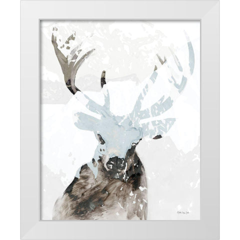 Elk Impression 2 White Modern Wood Framed Art Print by Stellar Design Studio