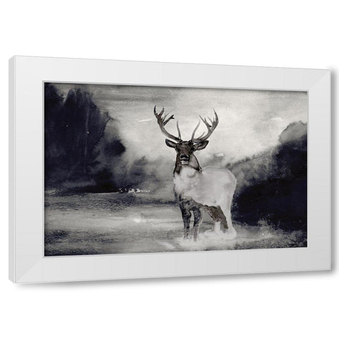 Bull in Forest 1 White Modern Wood Framed Art Print by Stellar Design Studio