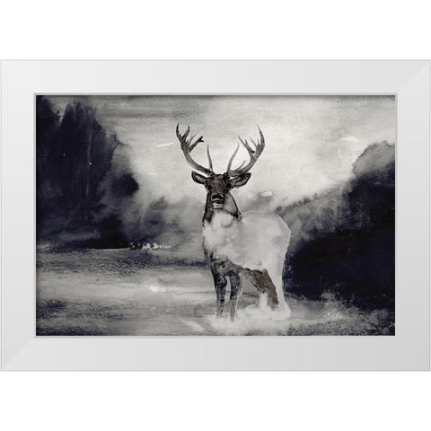 Bull in Forest 1 White Modern Wood Framed Art Print by Stellar Design Studio