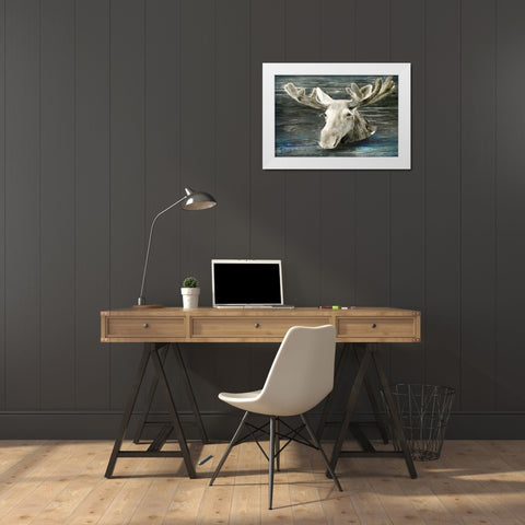 Lake Moose White Modern Wood Framed Art Print by Stellar Design Studio