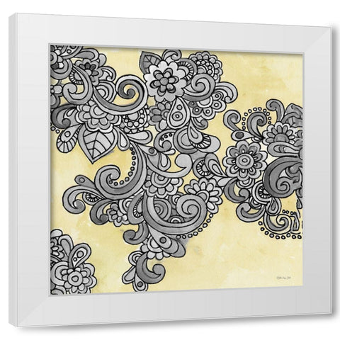 Yellow--Gray Pattern 1 White Modern Wood Framed Art Print by Stellar Design Studio