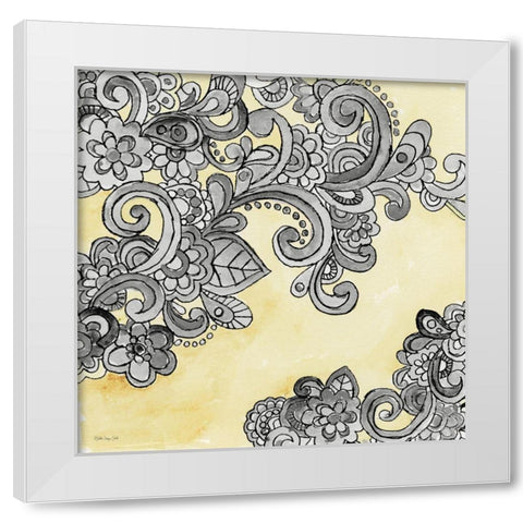 Yellow--Gray Pattern 2 White Modern Wood Framed Art Print by Stellar Design Studio