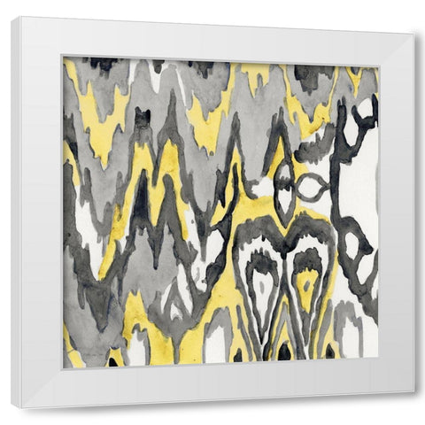 Yellow-Gray Ikat 1 White Modern Wood Framed Art Print by Stellar Design Studio