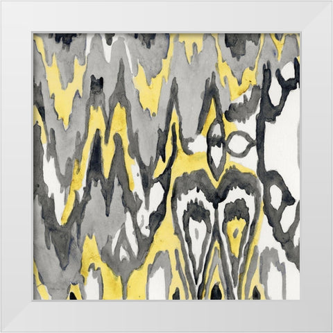 Yellow-Gray Ikat 1 White Modern Wood Framed Art Print by Stellar Design Studio