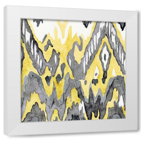 Yellow-Gray Ikat 2 White Modern Wood Framed Art Print by Stellar Design Studio